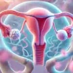 illustration médicale représentant l'ovulation. L'image montre un ovaire libérant un ovule dans la trompe de Fallope de manière claire et simple
