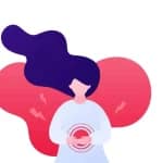 Femme souffrant de douleurs abdominales se tenant le ventre illustrant les symptômes de l'adénomyose et endométriose