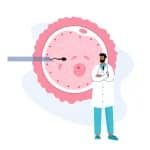 Illustration médecin avec ovule et spermatozoïde représentant concept FIV en Espagne pour fécondation in vitro à l'étranger