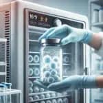 Processus de congélation des ovocytes en clinique de fertilité moderne montrant la cryoconservation pour congeler ses ovocytes