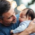Un papa ou un géniteur avec un bébé dans les bras