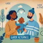 llustration de garde alternée d’un bébé entre un couple de lesbiennes et un couple gay