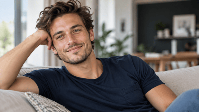 donner son sperme illustré par un jeune homme souriant à la maison