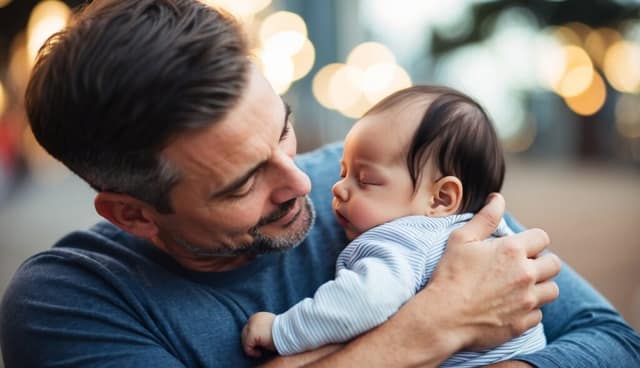 Un papa ou un géniteur avec un bébé dans les bras
