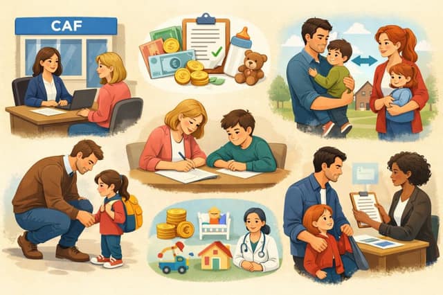 Guide illustré des aides CAF pour familles en coparentalité démarches administratives, allocations familiales, médiation et organisation de la garde partagée