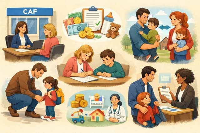 Guide illustré des aides CAF pour familles en coparentalité démarches administratives, allocations familiales, médiation et organisation de la garde partagée