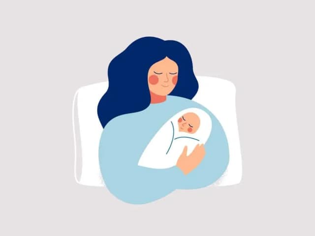 Illustration d'une mère tenant son nouveau-né dans les bras, évoquant l'âge idéal premier enfant