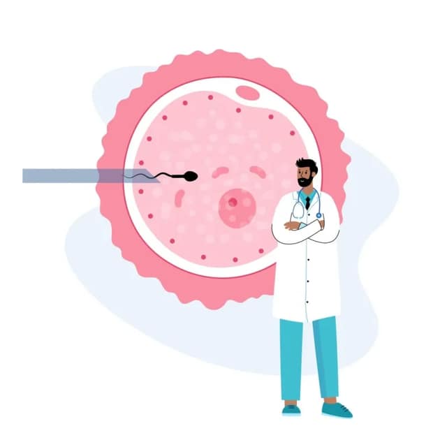 Illustration médecin avec ovule et spermatozoïde représentant concept FIV en Espagne pour fécondation in vitro à l'étranger