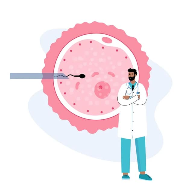 Illustration médecin avec ovule et spermatozoïde représentant concept FIV en Espagne pour fécondation in vitro à l'étranger