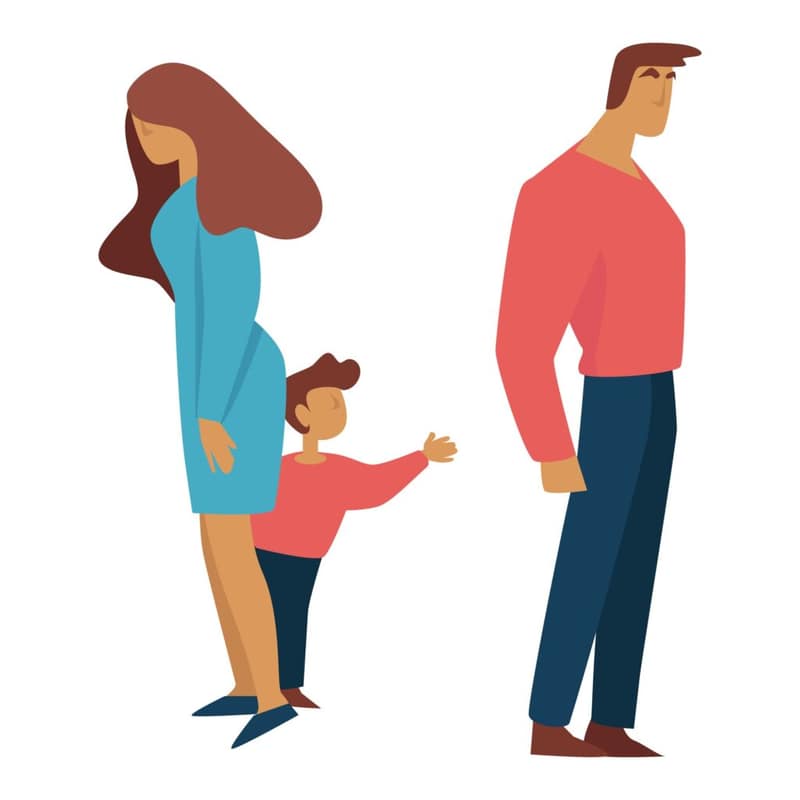 Coparents qui se tournent le dos avec un enfant