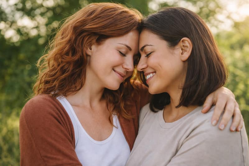 Couple de femmes s’enlaçant avec tendresse illustration des droits en homoparentalité
