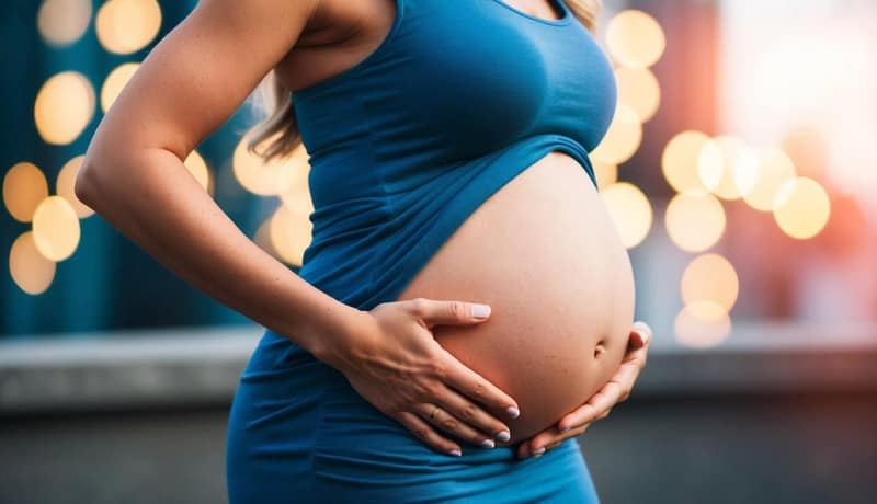 une femme enceinte avec les mains sur son ventre
