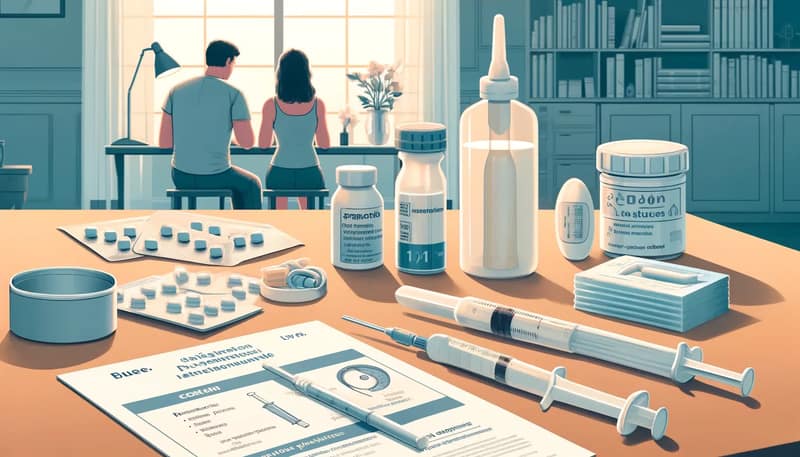Une illustration de la méthode d'insémination artisanale en France. La scène comprend des outils de base tels qu'une seringue, des seringues stérilisées