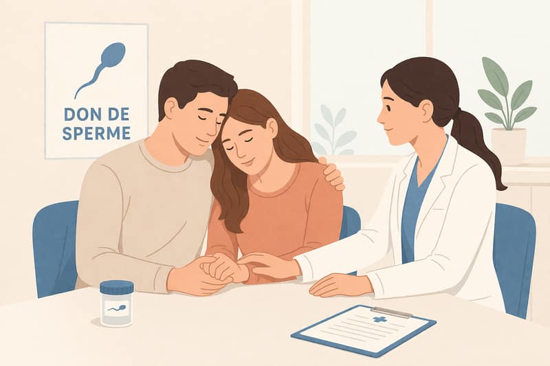Don de spermatozoïde avec couple soutenu par un médecin lors d’une consultation