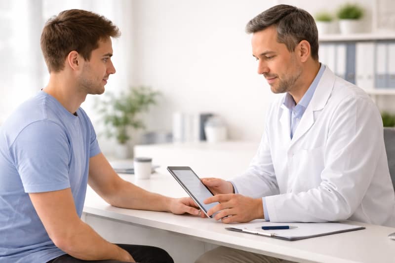 don de sperme suisse consultation médicale entre un homme et un médecin