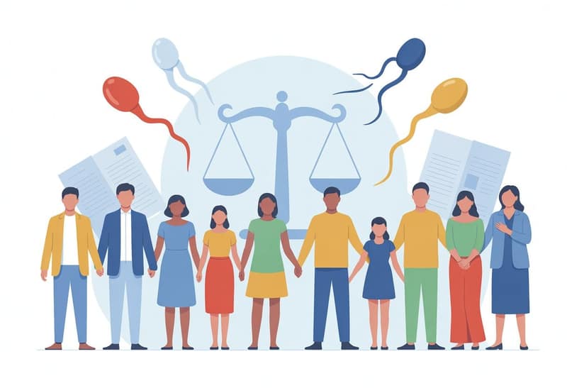 Illustration des Lois PMA France avec familles, don de spermatozoïdes et droits parentaux