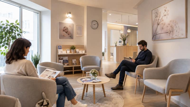 CECOS illustré par une salle d’attente dans un centre de fertilité