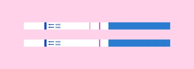 Test d'ovulation deux bandelettes montrant un résultat négatif et un résultat positif pour détecter l’ovulation