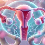 illustration médicale représentant l'ovulation. L'image montre un ovaire libérant un ovule dans la trompe de Fallope de manière claire et simple