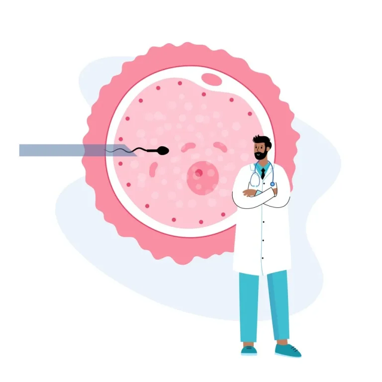 Illustration médecin avec ovule et spermatozoïde représentant concept FIV en Espagne pour fécondation in vitro à l'étranger