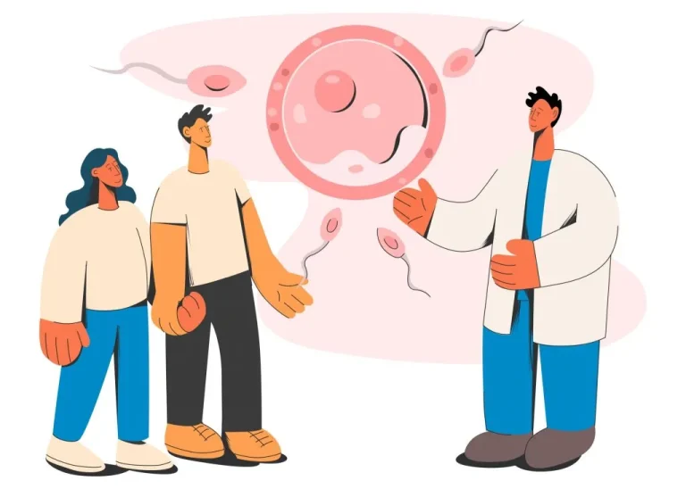 Consultation PMA couple avec médecin explication fécondation ovule spermatozoïdes parcours fertilité