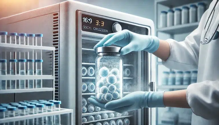Processus de congélation des ovocytes en clinique de fertilité moderne montrant la cryoconservation pour congeler ses ovocytes