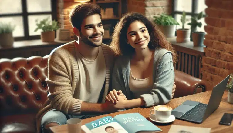 image de deux amis proches, peut-être de sexes différents, assis ensemble dans un cadre confortable, discutant de leur désir d'avoir un enfant