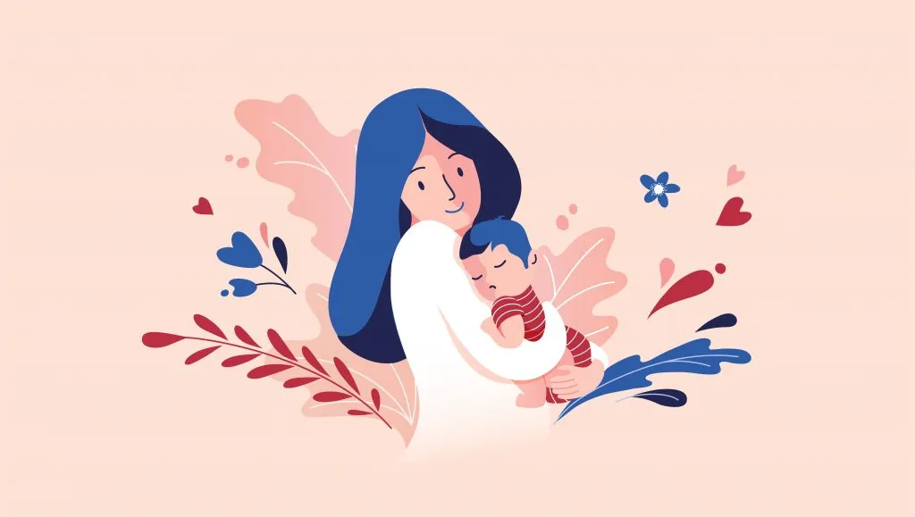 Illustration d’une mère avec son bébé représentant la PMA pour les femmes seules