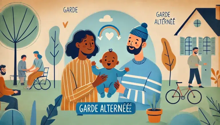llustration de garde alternée d’un bébé entre un couple de lesbiennes et un couple gay
