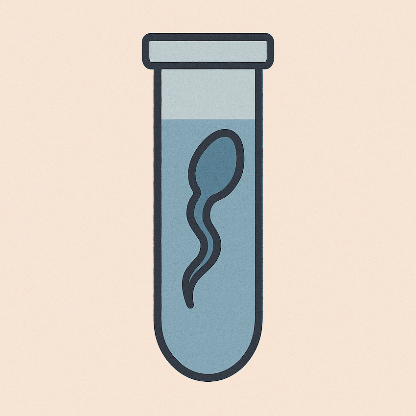 icône moderne d’un spermatozoïde dans un tube à essai, symbole du recueil de sperme en vue d’une insémination