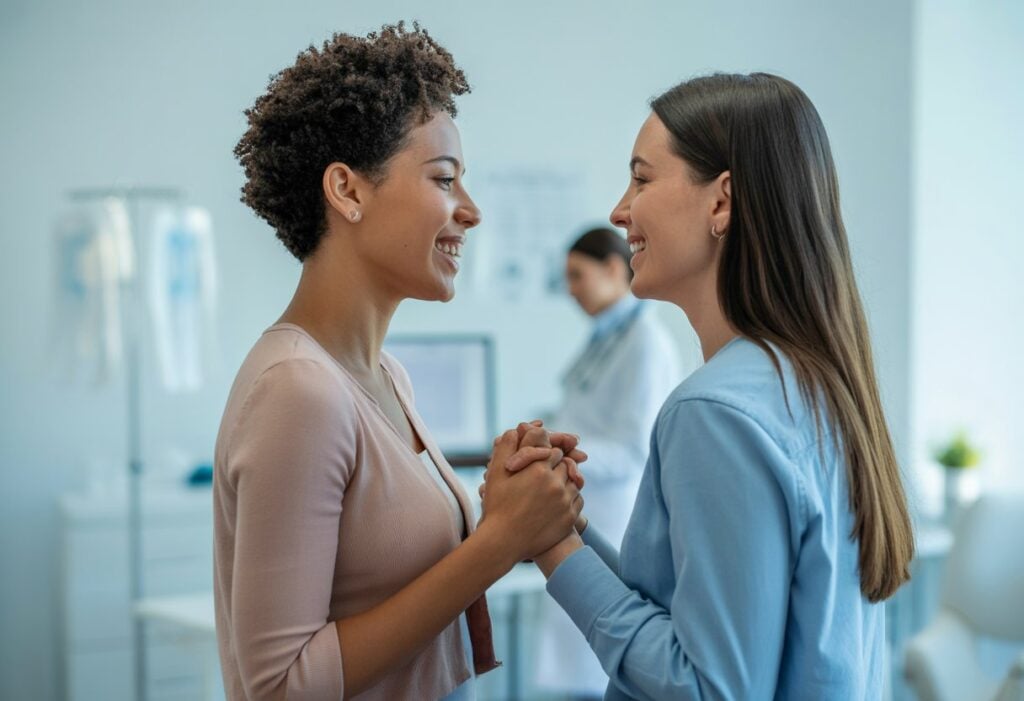 Couple de femmes en clinique PMA démarches et accompagnement